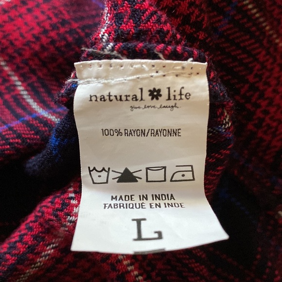 Natural Life flannel, lace up, 3/4 sleeve, unfinished hem, size large - Picture 5 of 7